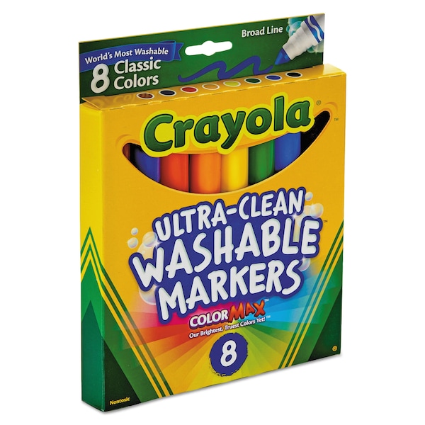 Ultra-Clean Washable Markers, Broad Bullet Tip, Classic Colors, PK8